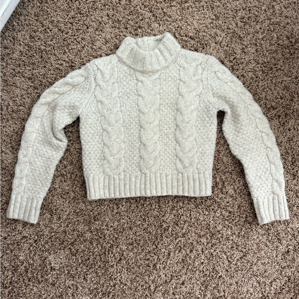 American Eagle Outfitters Cream Cowl Neck Cable Knit Sweater